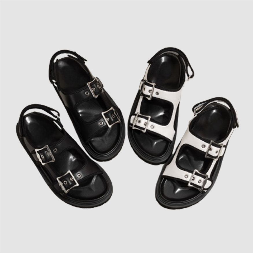 Chunky Sole Buckle Two Strap Sandals