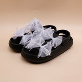 Two Strap Mesh Bow Decor Sandals
