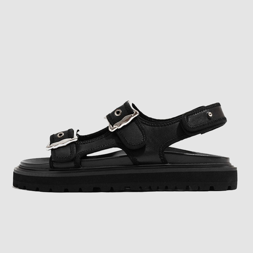 Chunky Sole Buckle Two Strap Sandals