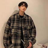 Ins Woolen Grid Pattern Baggy Jacket