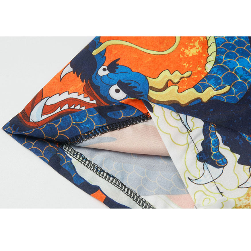 Two Piece Dragon Print Kimono + Shorts