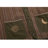 Vintage Striped Patchwork Pocket Coat