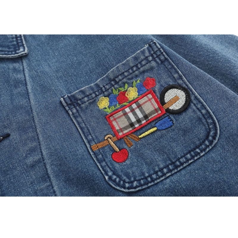Cartoon Embroidered Multi-Pocket Denim Jacket