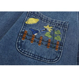 Cartoon Embroidered Multi-Pocket Denim Jacket