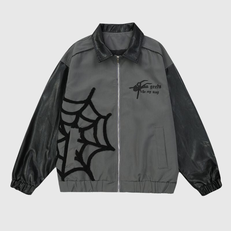 Spider Embroidered Hip-Hop Leather Jacket