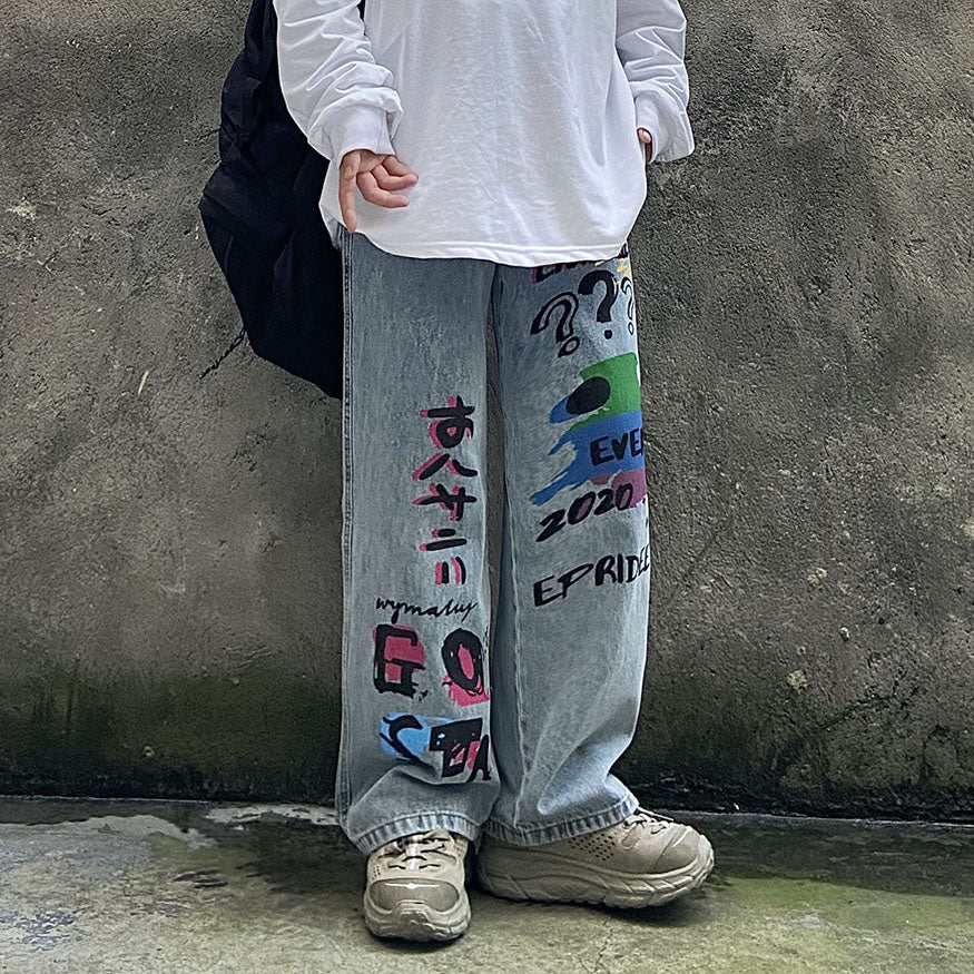 Funny Graffiti Straight-Leg Jeans