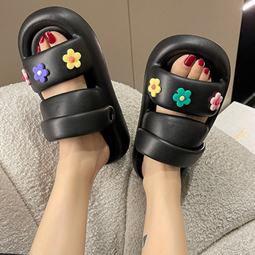 Two Strap Colorful Flower Decor Sandals