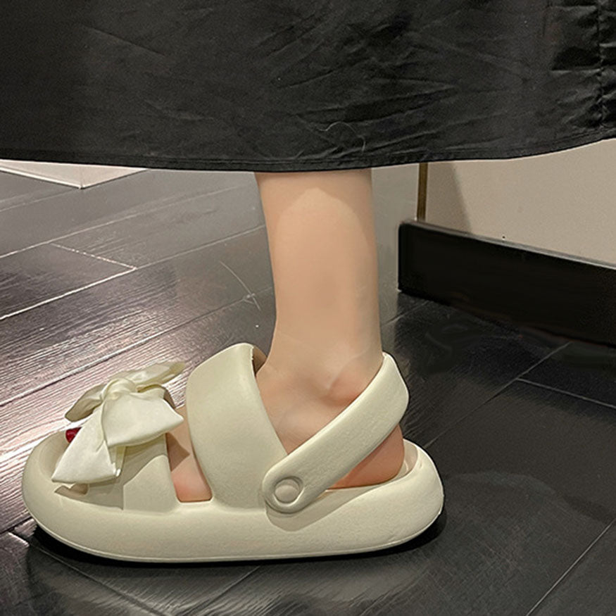 Two Strap Satin Bow Decor Sandals