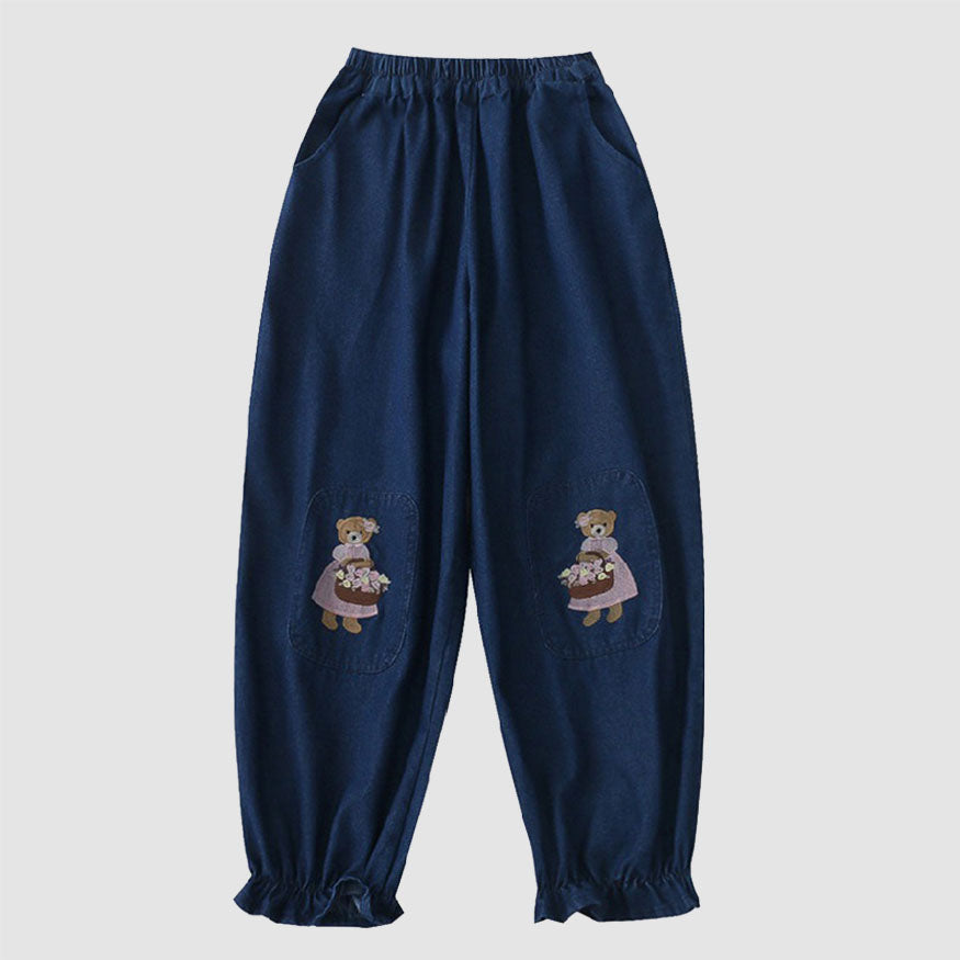 Cute Bear Embroidered Pants