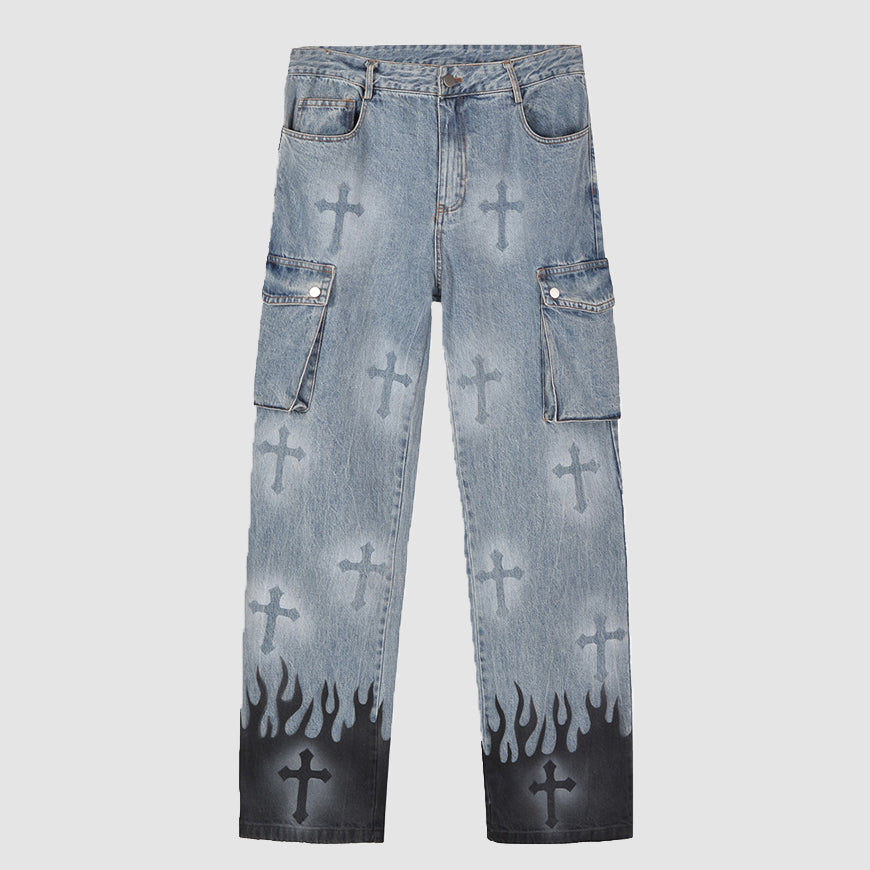 Cross Print Jeans