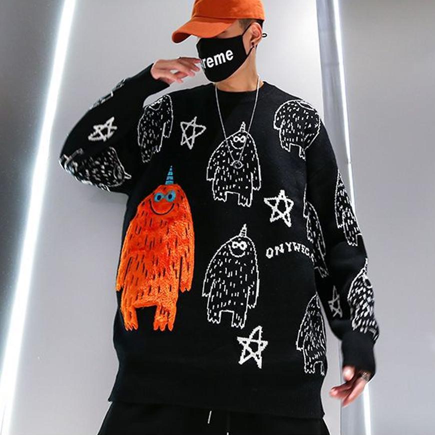 Cartoon Embroidered Pattern Sweater