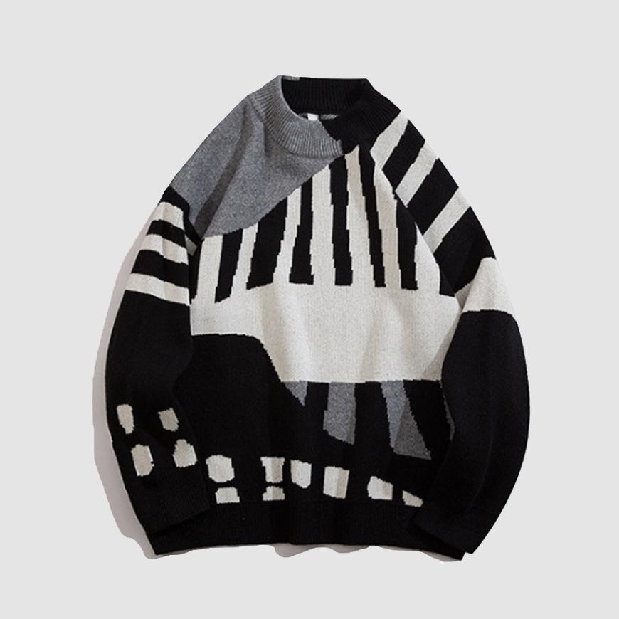 Color Block Knitted Print Sweater