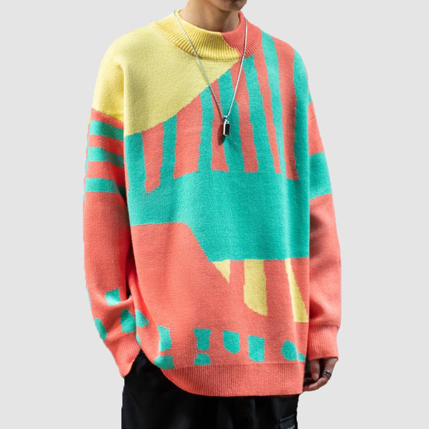Color Block Knitted Print Sweater