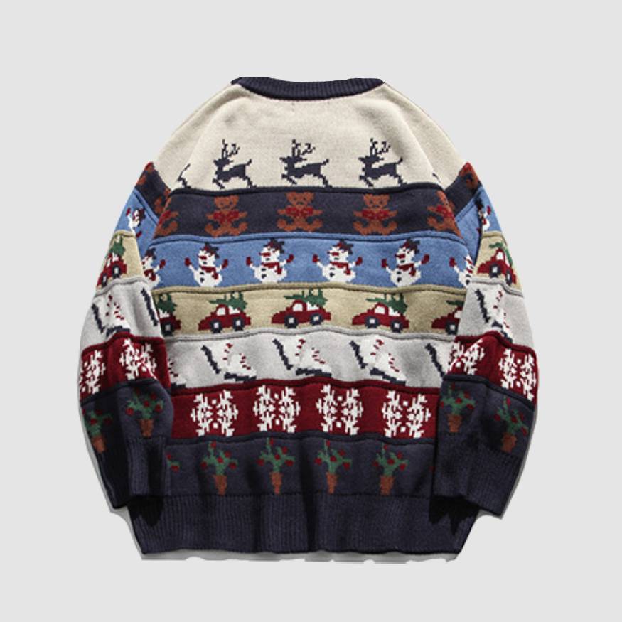 Vintage Color Block Snowman Pattern Sweater