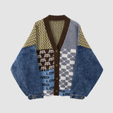 Vintage Patchwork Denim Cardigan Sweater