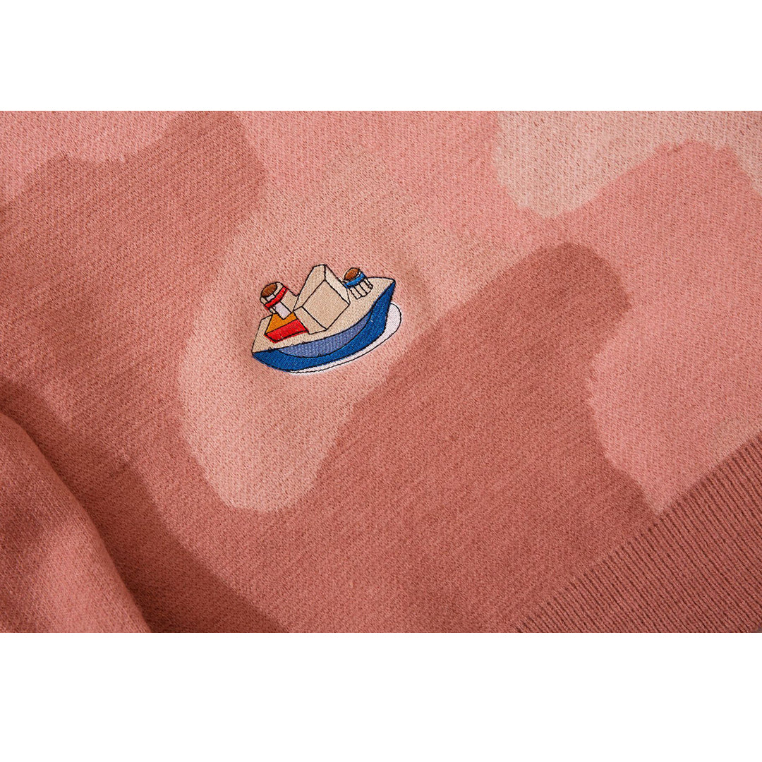 Sailboat Embroidery Sweater