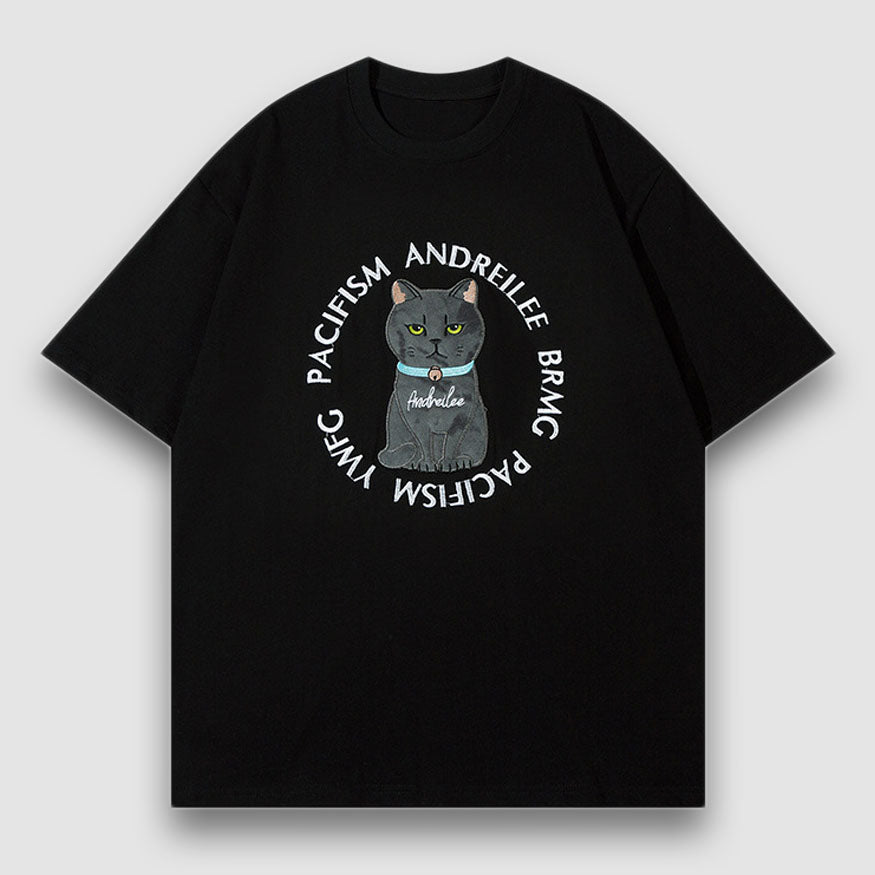 Cartoon Cat Pattern Patch Tee