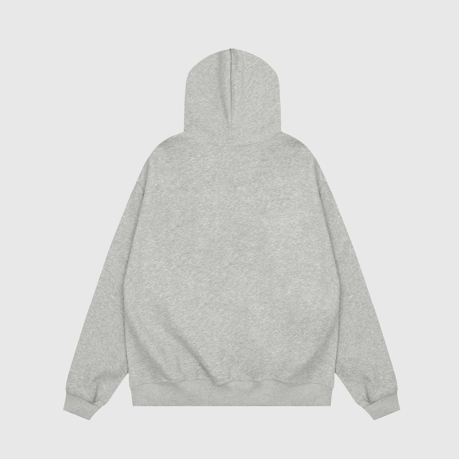 Back view of a gray vintage-style fleece hoodie with a relaxed fit and hood, perfect for autumn layering.
