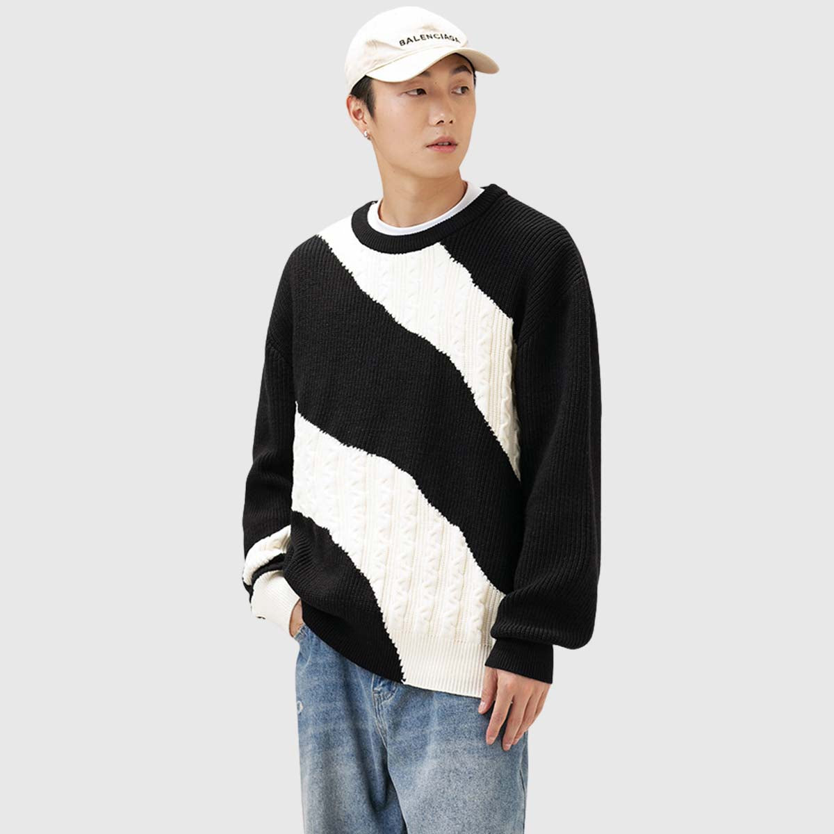 Colorblock Cable Knit Sweater