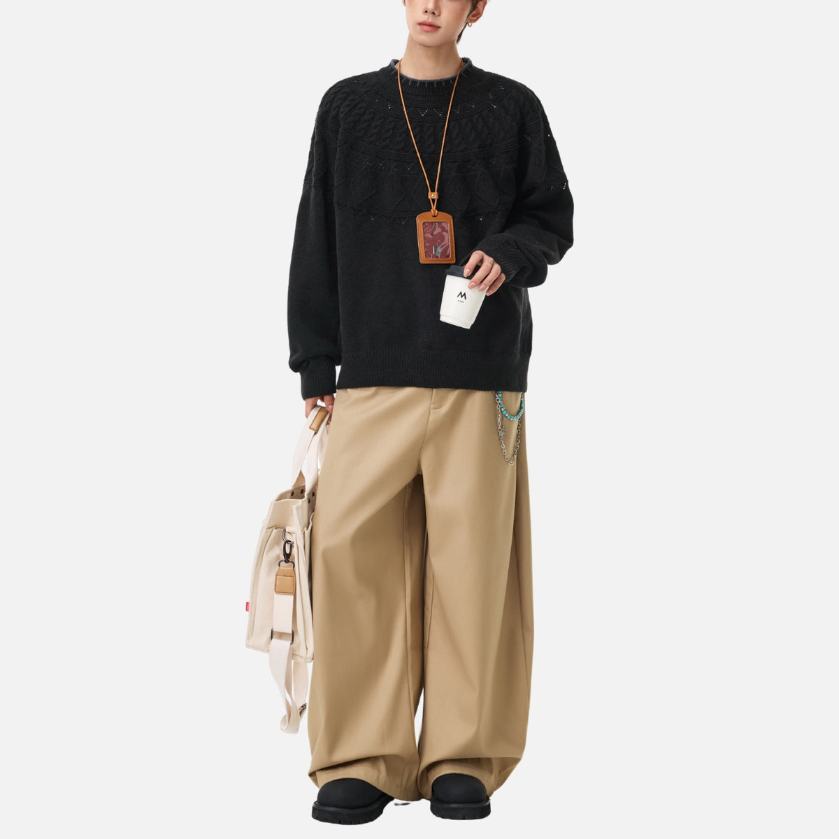 Japanese Vintage Contrast-Collar Cable Knit Sweater