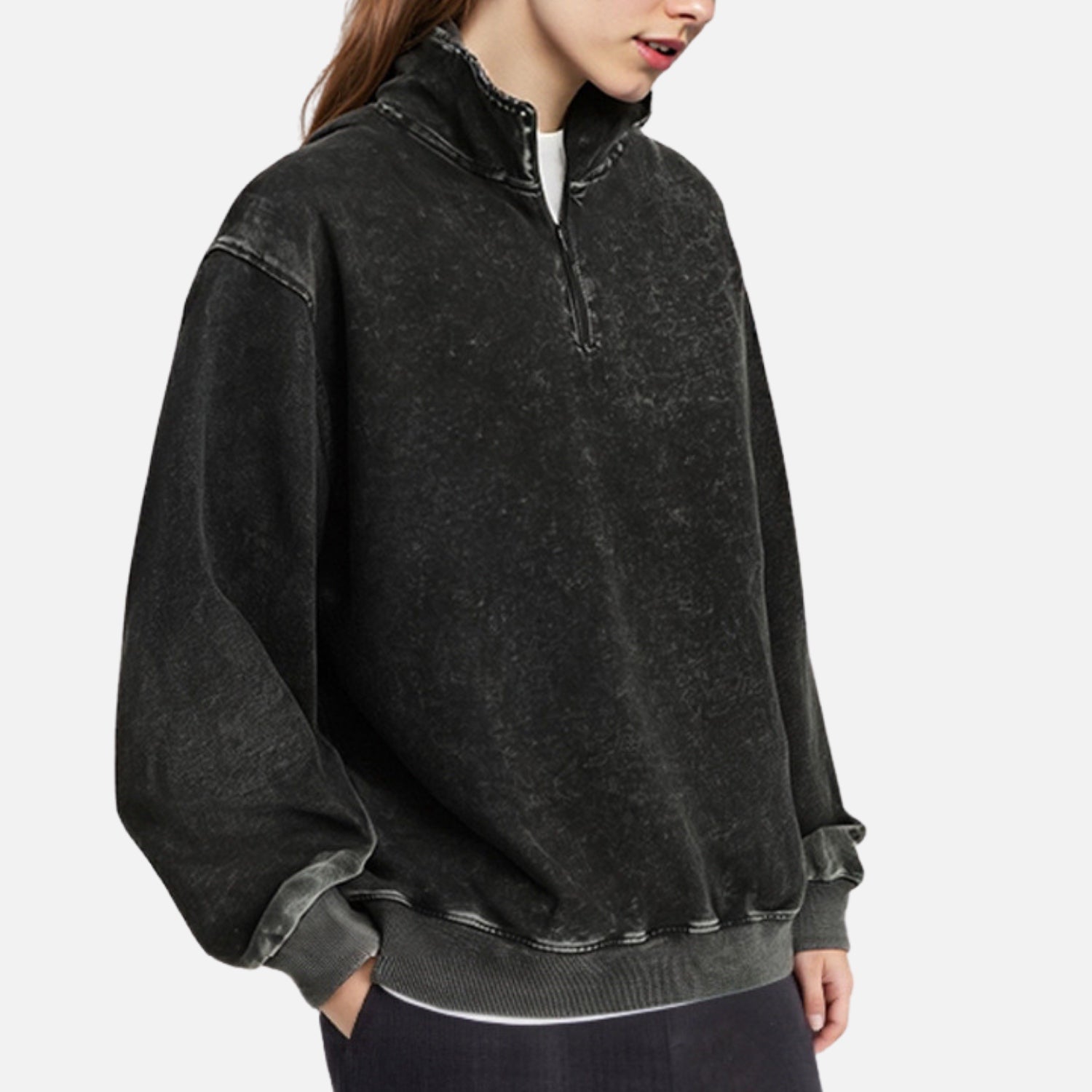 Washed Stand Collar Half-Zip Sweatshirt