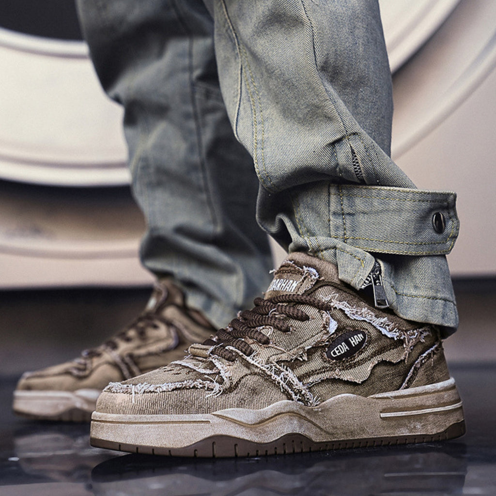 Vintage Washed Denim Skate Sneakers