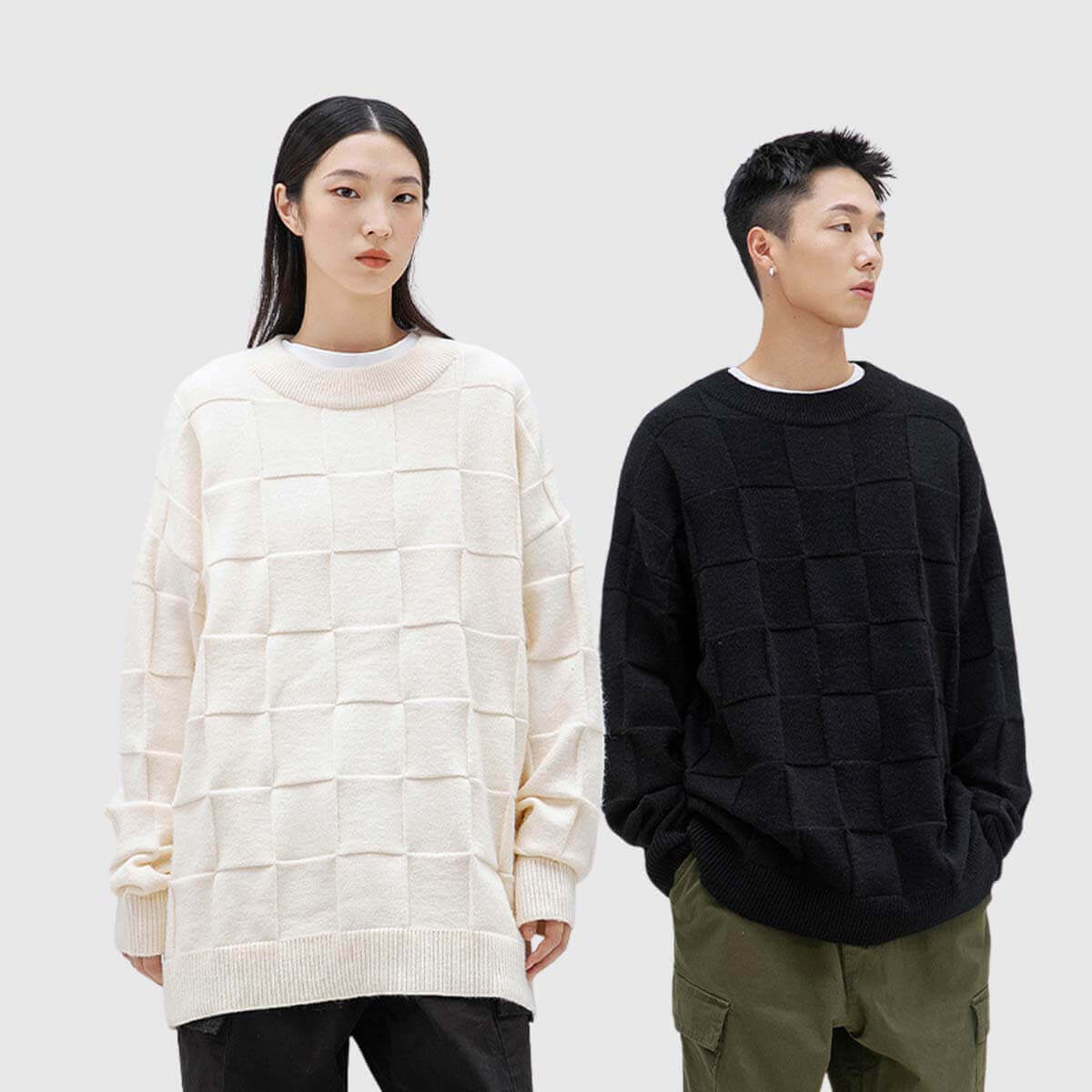 Schachbrett-Strickpullover