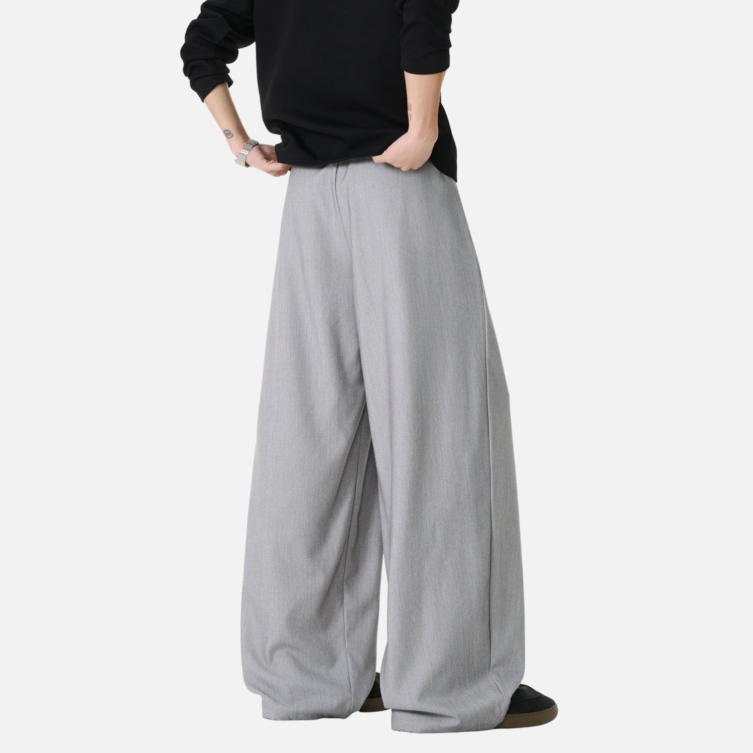 Draped Double-Pleated Casual Pants