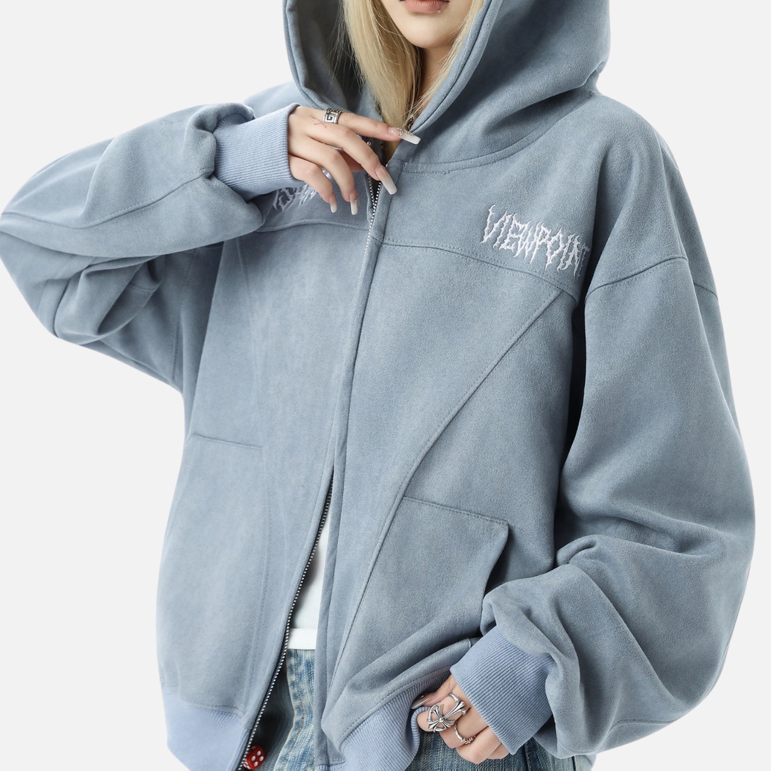 Sudadera retro de ante con capucha