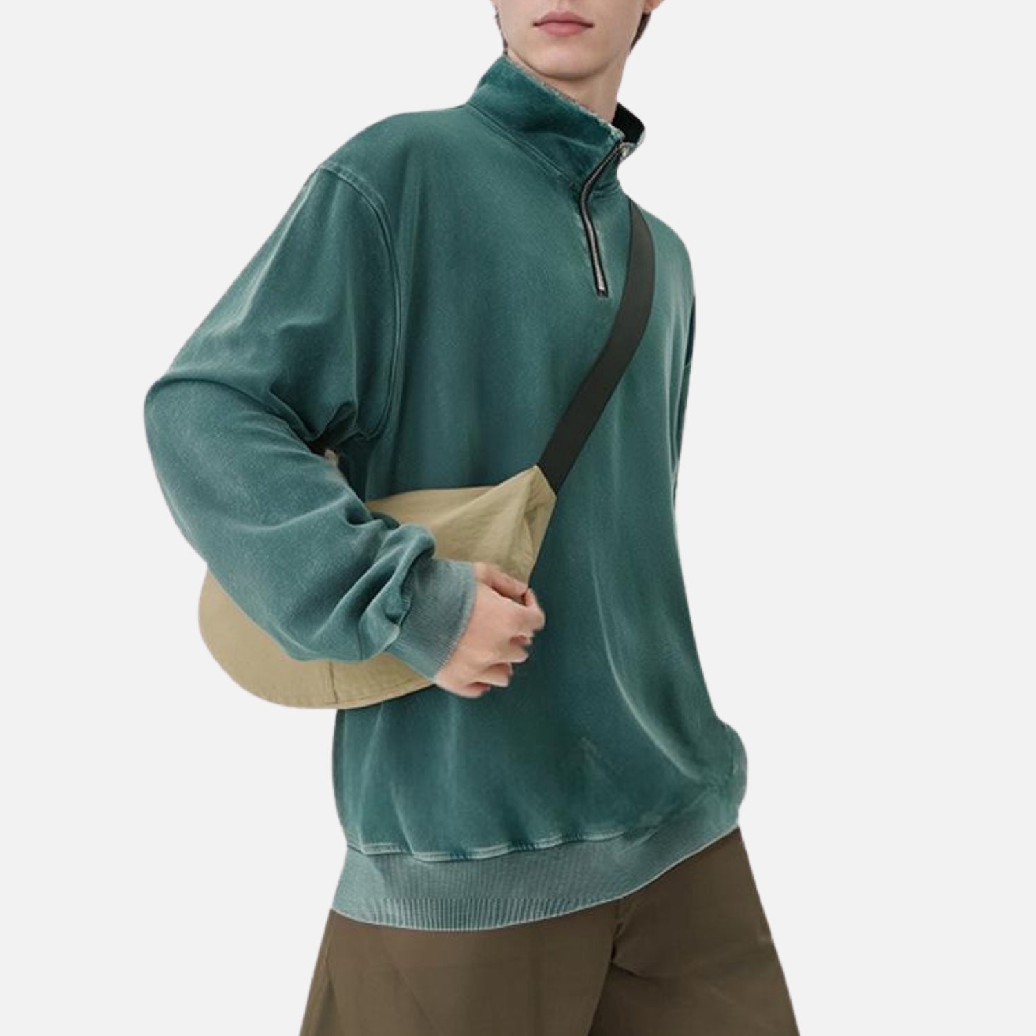 Washed Stand Collar Half-Zip Sweatshirt