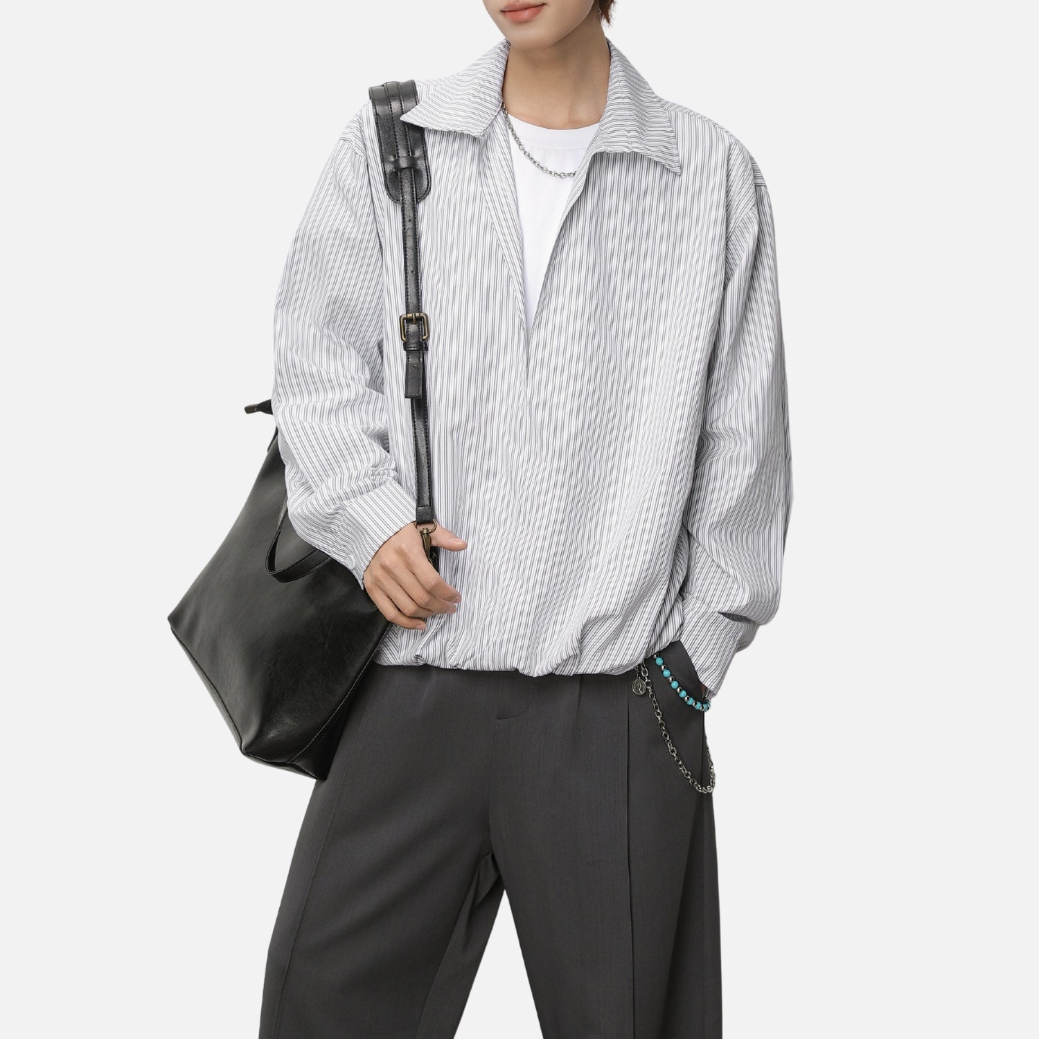 Deep V Faux-Layered Stripe Shirt