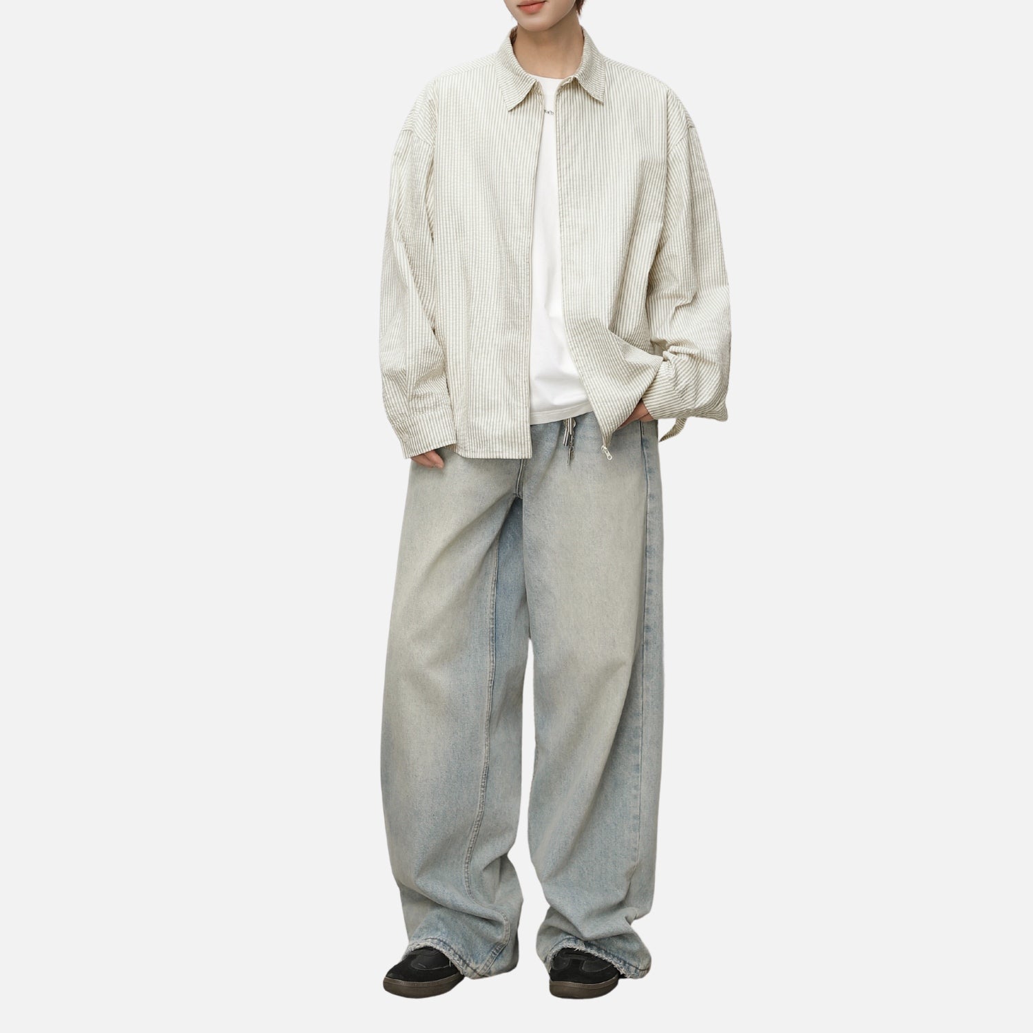 Japanese Zip-Up Striped Shirt Jacket