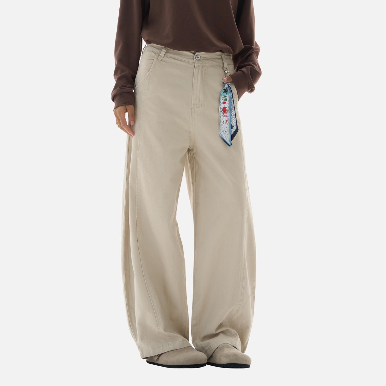 Pendant Detail Slant Cargo Baggy Pants