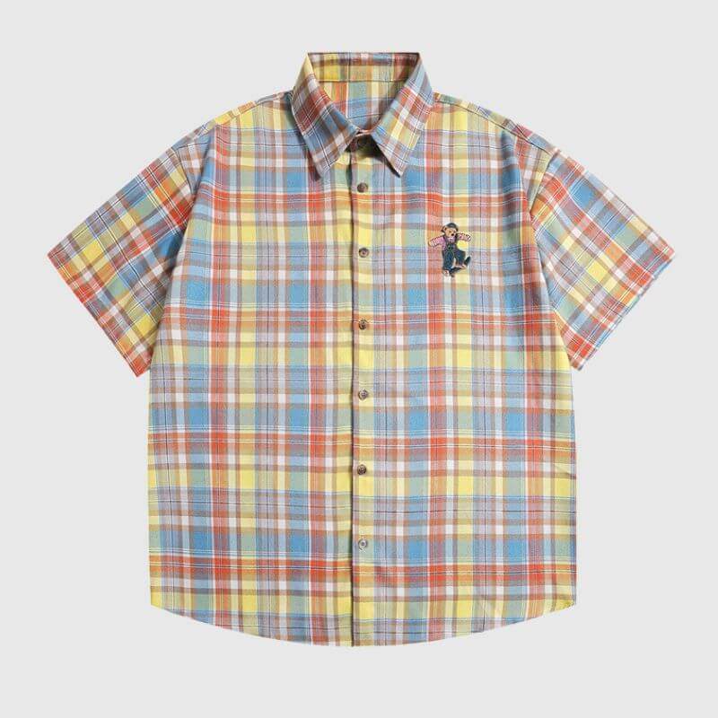 Kariertes Hemd mit Bärenstickerei