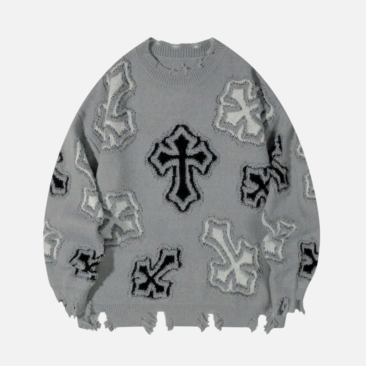 Distressed Cross Graphic Crewneck Sweater