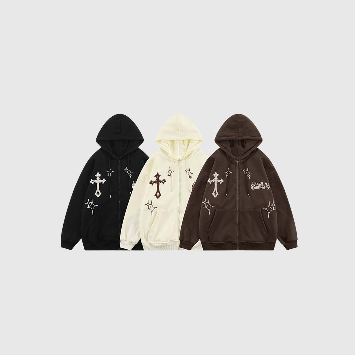 Cross Embroidery Oversized Hoodie