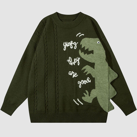 Dinosaur Pattern Patchwork Solid Color Sweater