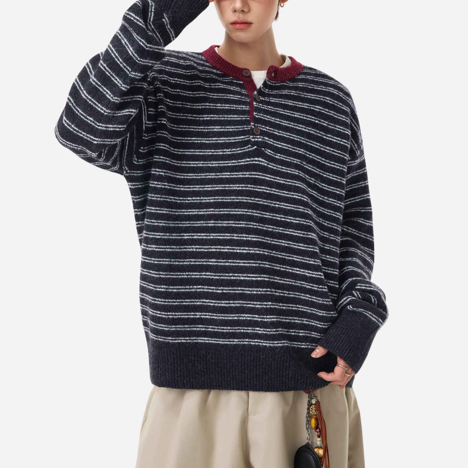 Vintage Colorblock Henley Sweater