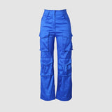Solid Color Multi-Pocket High Waist Cargo Pants
