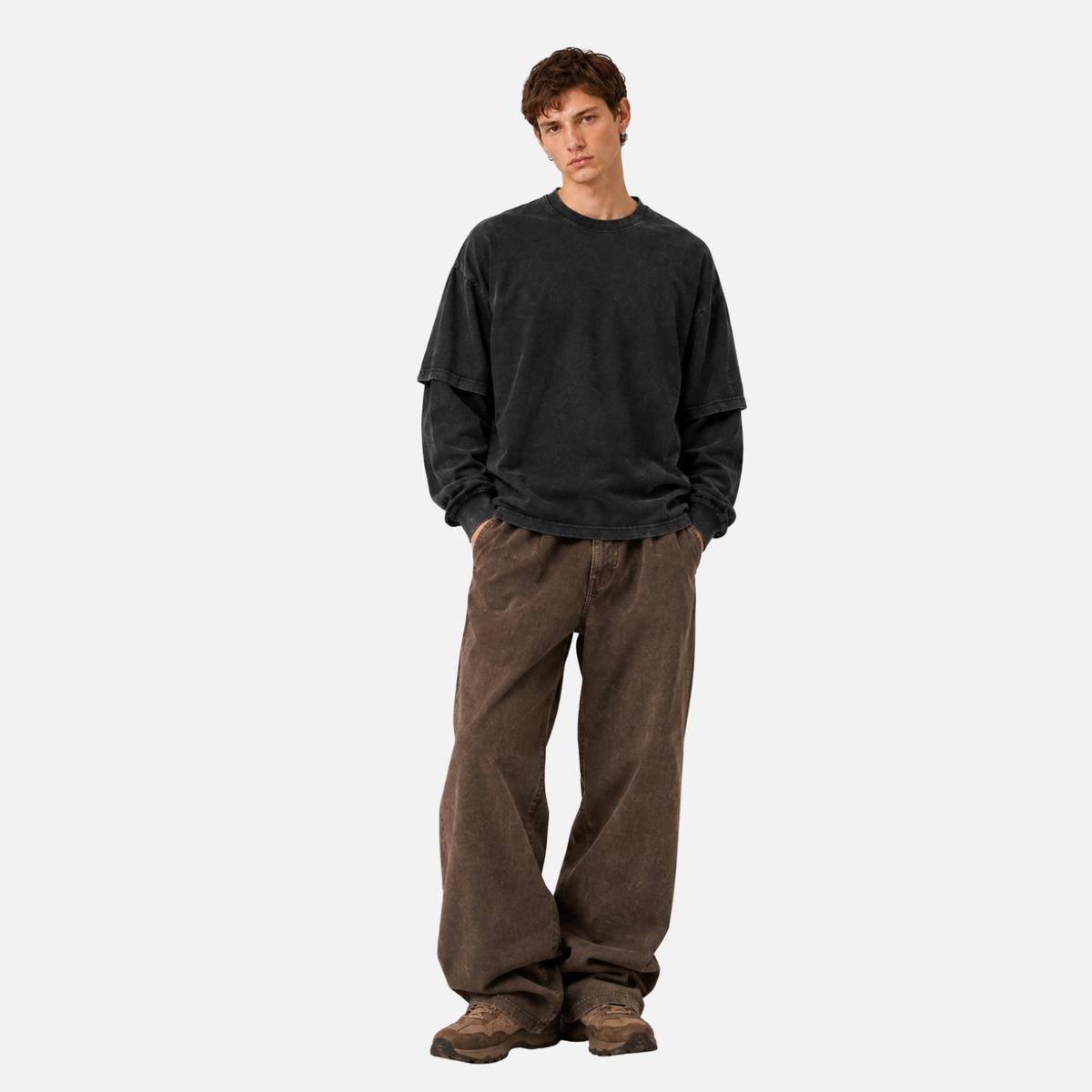 Washed Faux-Layered Long Sleeve Tee