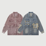 Distressed Denim Butterfly Embroidered Jacket