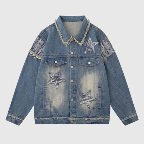 Retro Star Patchwork Embroidered Denim Jacket