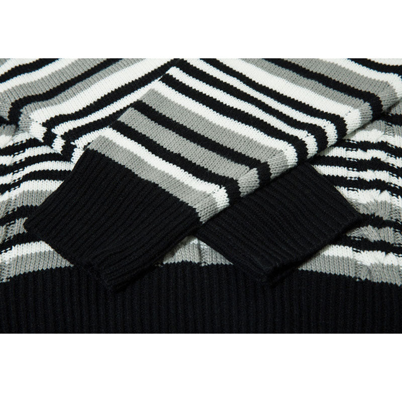 Vintage Stripe Color Contrast Patchwork Pullover