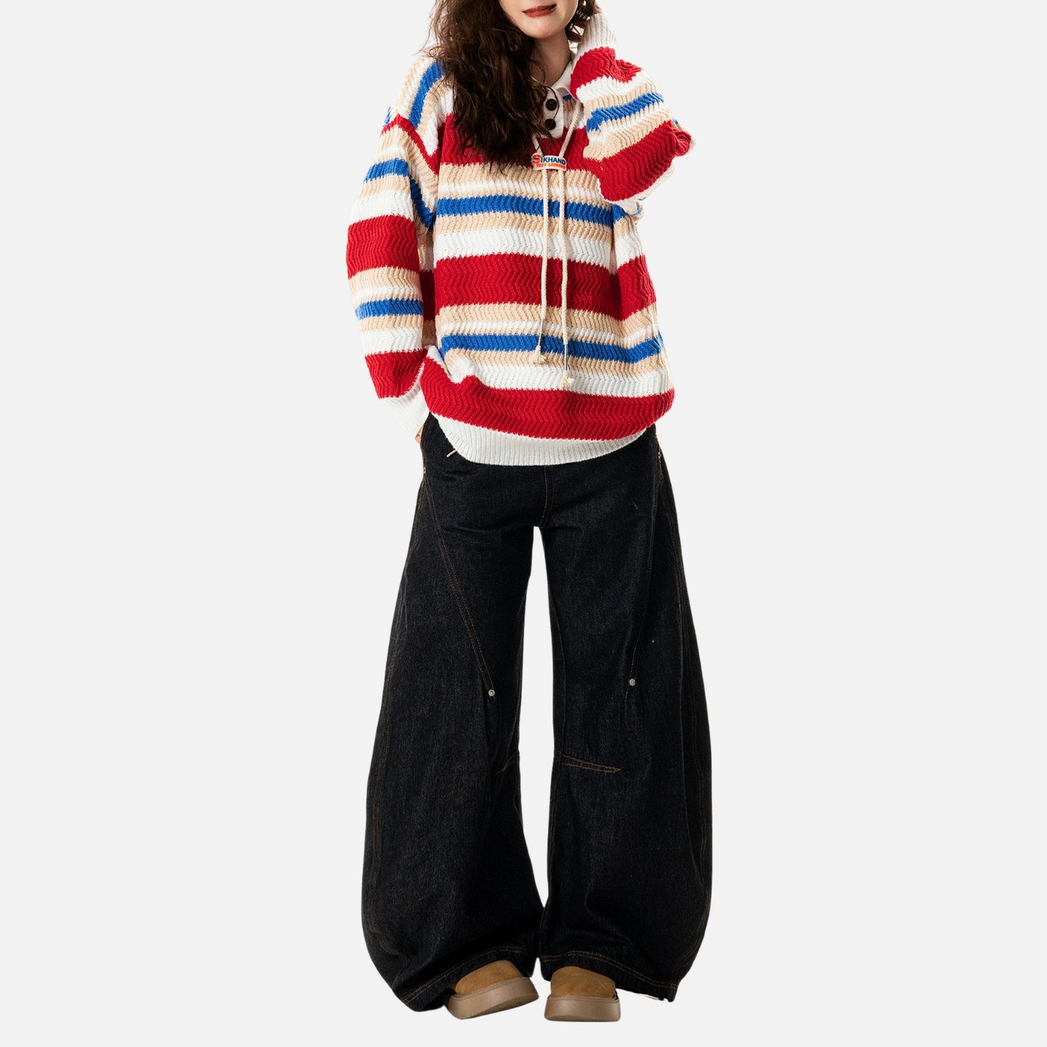 Suéter polo de punto a rayas colorblock