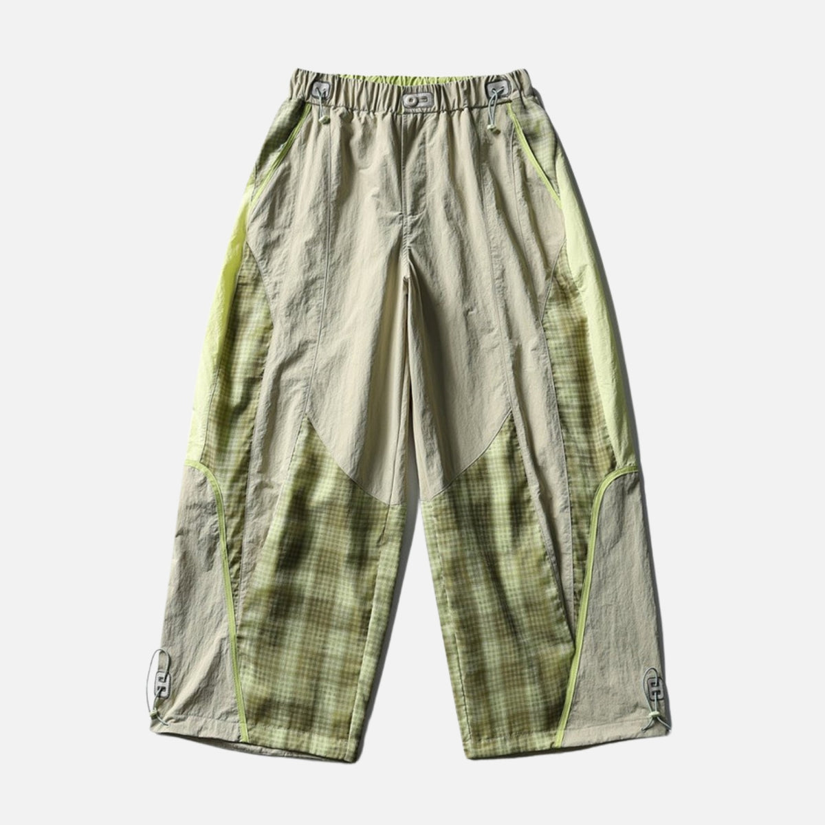 Plaid Colorblock Windproof Parachute Pants