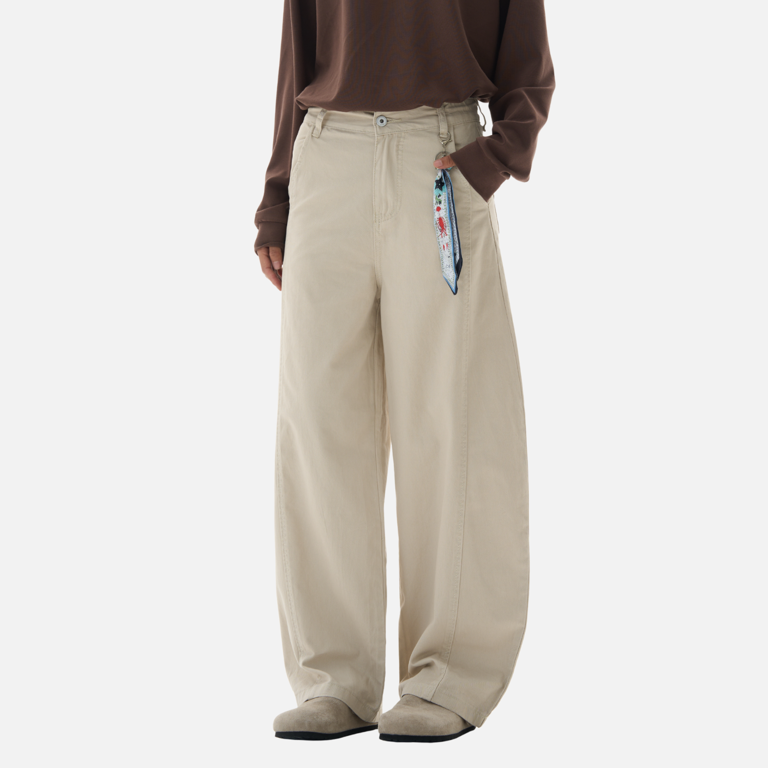 Pendant Detail Slant Cargo Baggy Pants