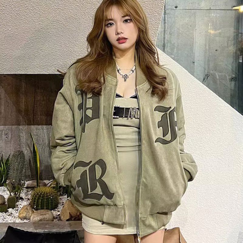 Bestickte Baseballjacke aus Wildleder