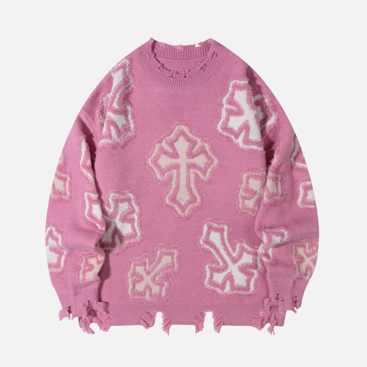 Distressed Cross Graphic Crewneck Sweater