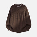 Japanese Vintage Contrast-Collar Cable Knit Sweater