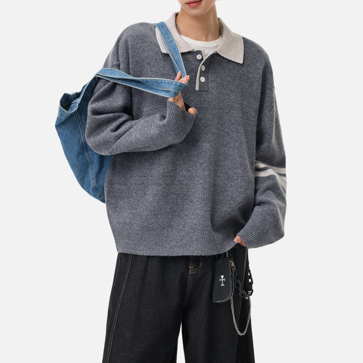 Vintage Old-Money Colorblock Polo Sweater